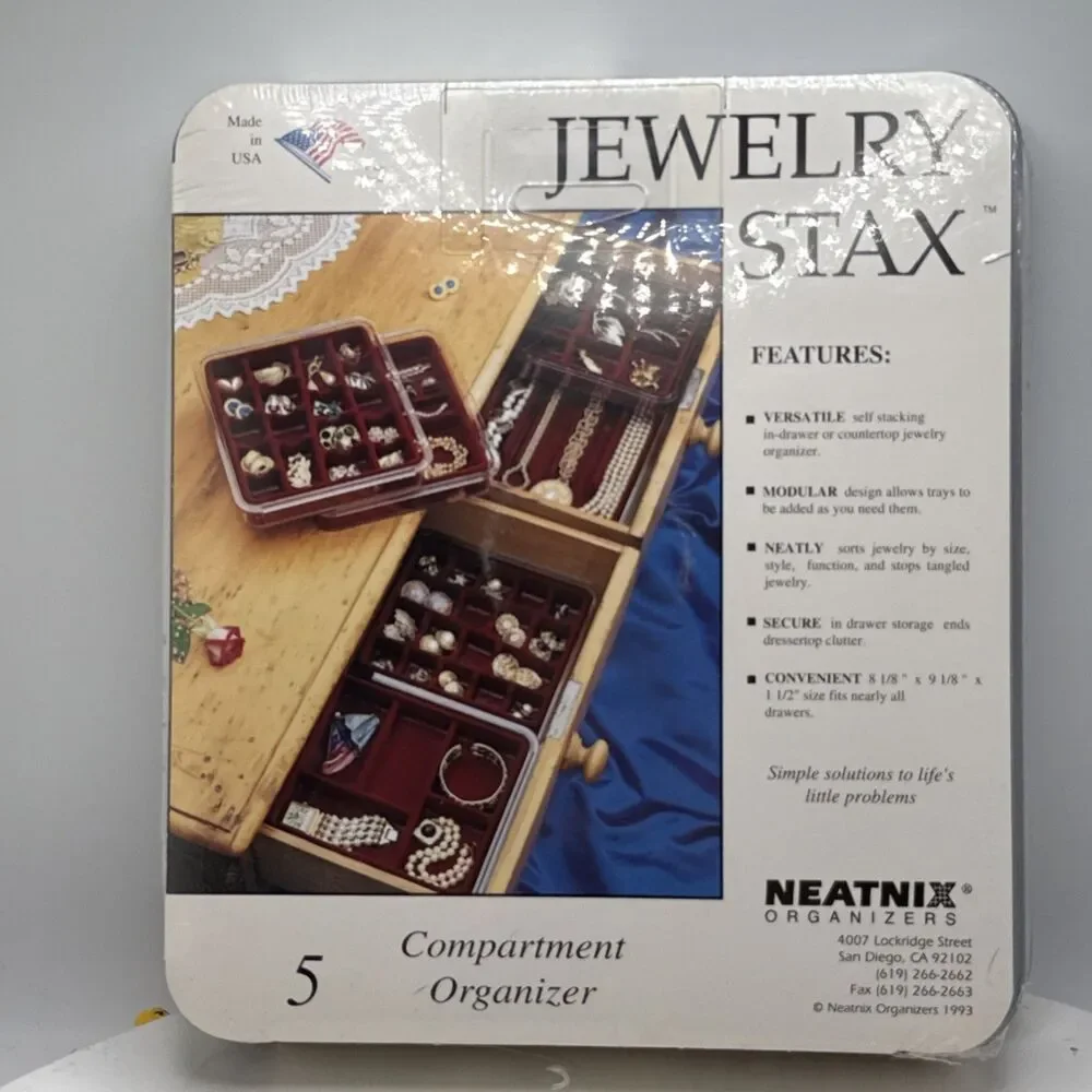 Neatnix STAX Jewelry Organizer Tray, 5 Compartments, Burgundy
